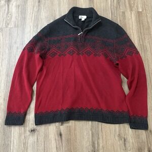 Neve Designs 100% New Wool Red & Gray Print 1/4 zip up sweater Size XXL Holidays